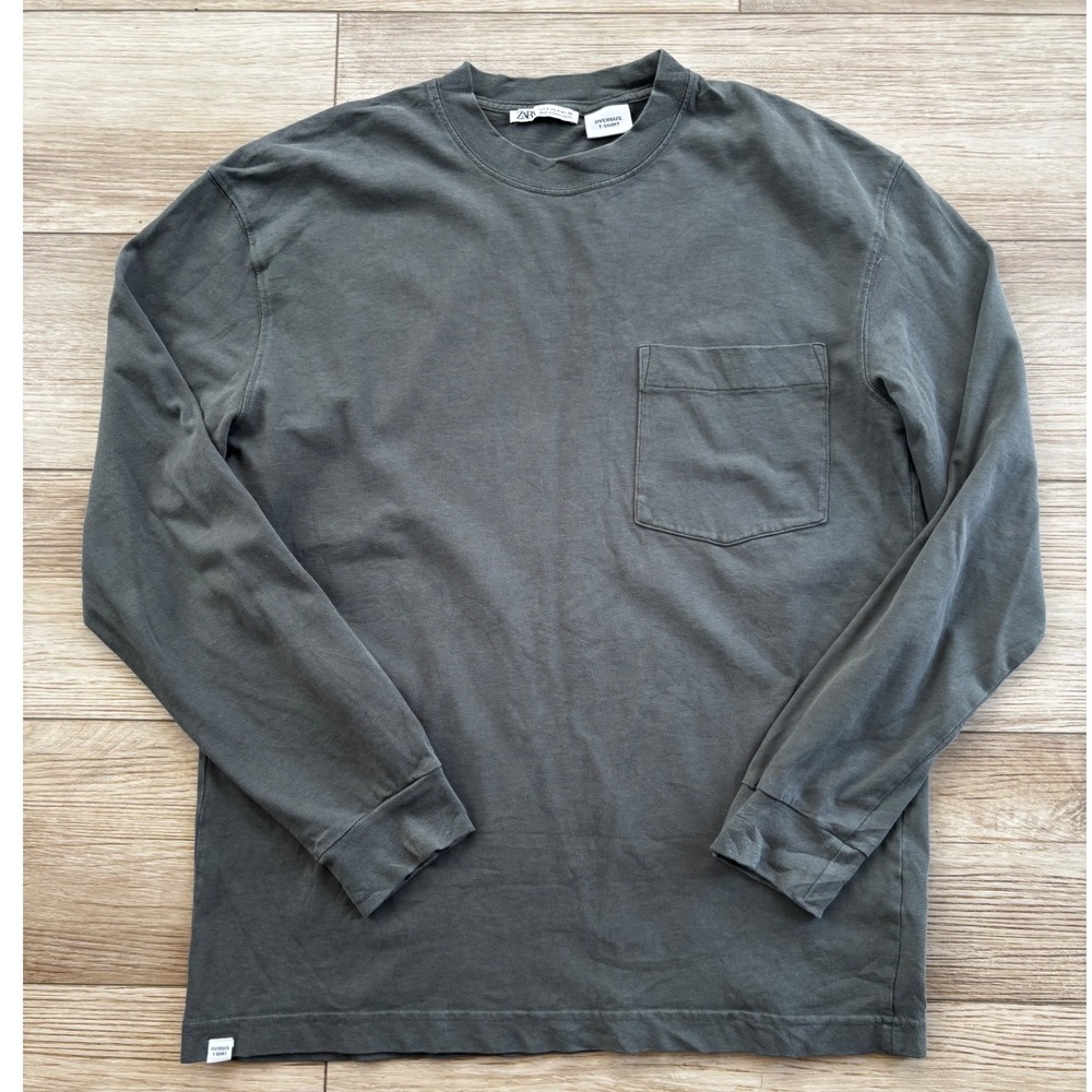 Zara Man Oversized Long Sleeve Pocket T-Shirt Faded Gray Small 9240/318/529/S